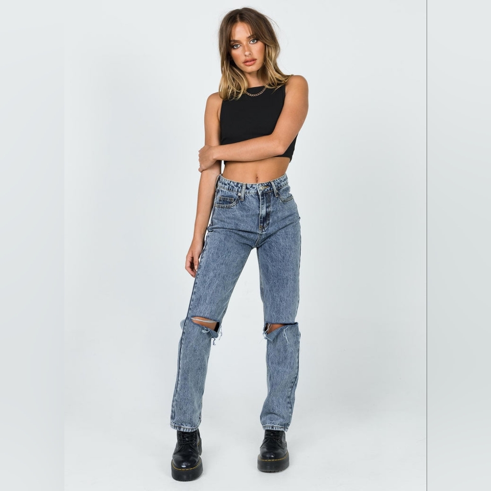 Princess Polly Intentions Straight Leg Knee Rip Denim Jeans Women's Size 8 - Picture 2 of 7